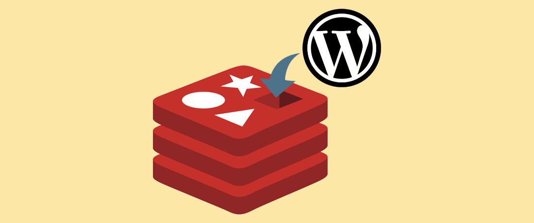 Redis logo with the WordPress logo feeding data into it