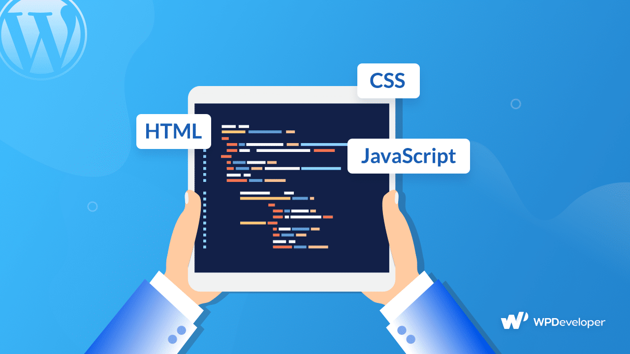 Tablet showing HTML, CSS and JavaScript code to be minified