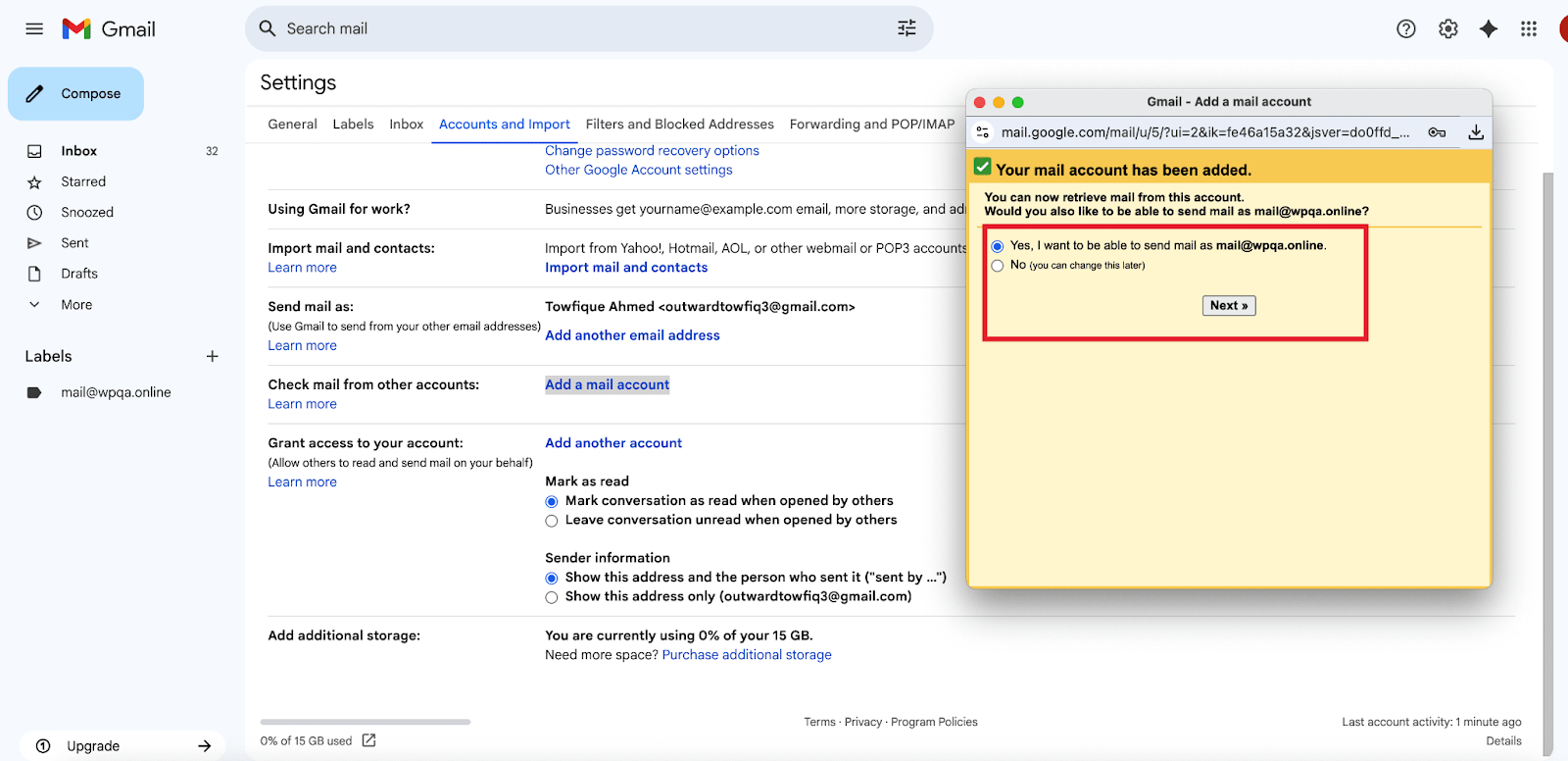 Configure a Business Mail account on Gmail