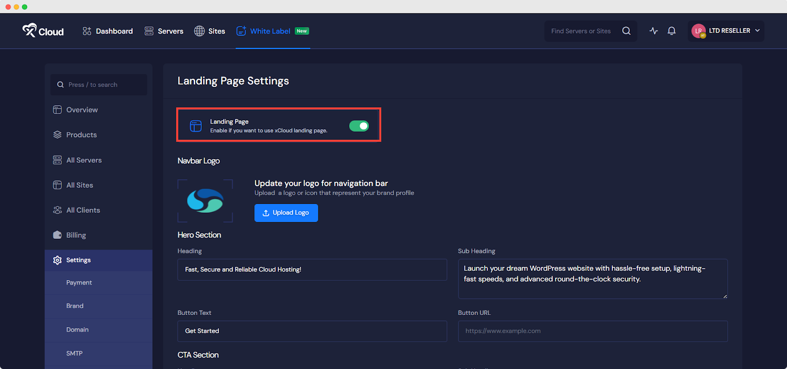 Customize Reseller Landing Page in xCloud
