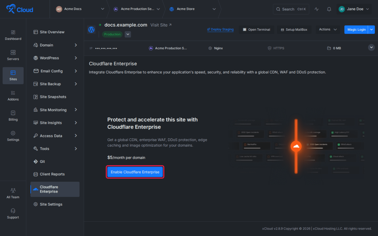 The Cloudflare Enterprise page before activation.