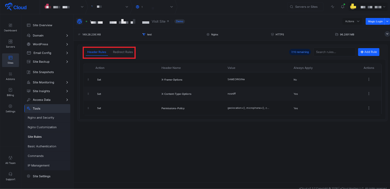 Create And Manage Site Rules
