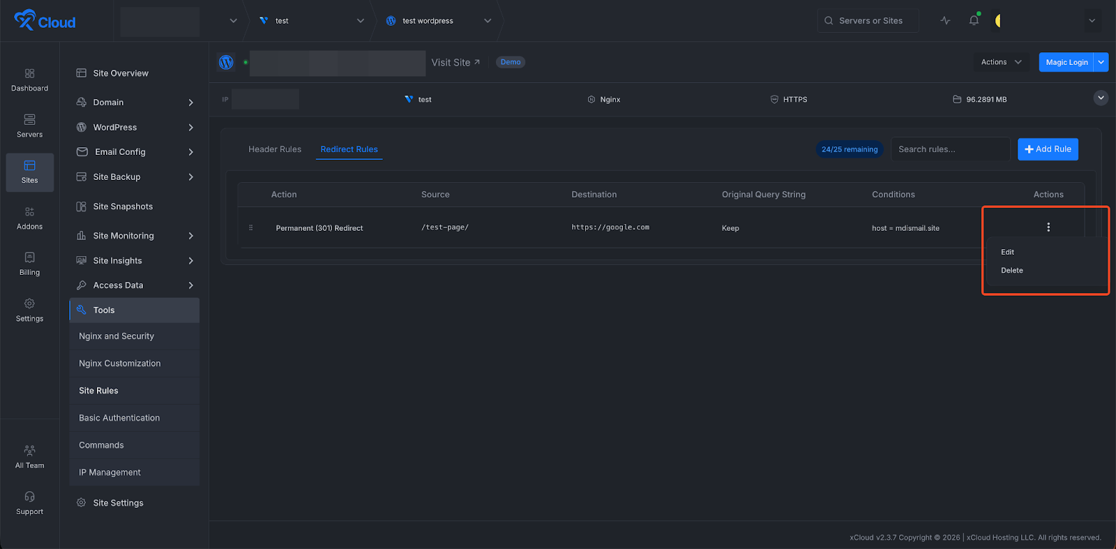Create And Manage Site Rules