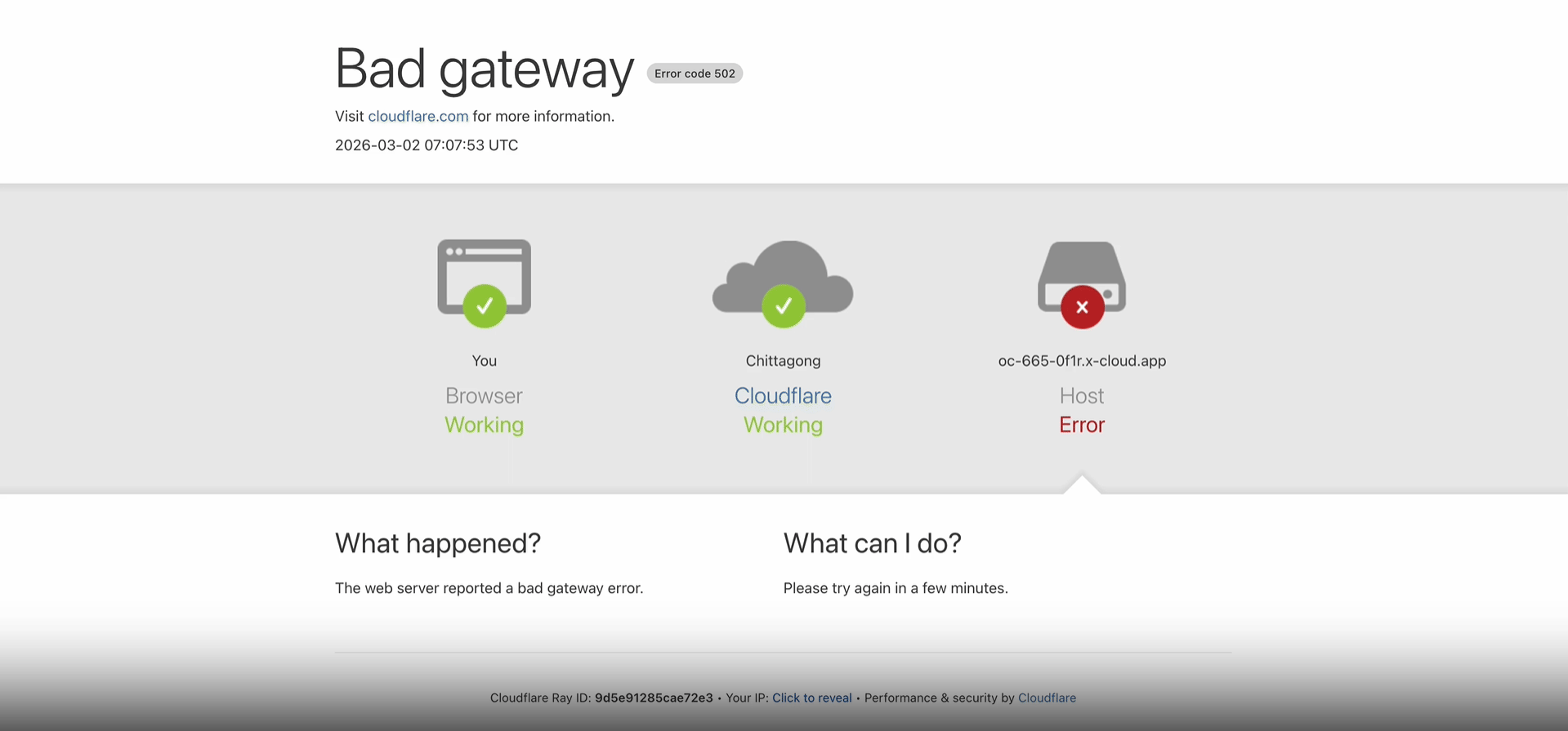 502 Bad Gateway error disappears