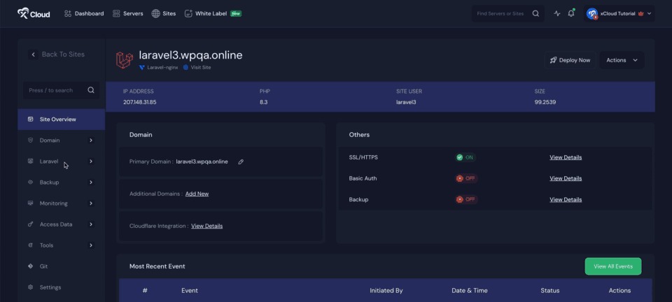 Go to the Laravel Option from the menu and customize the Application and Environment