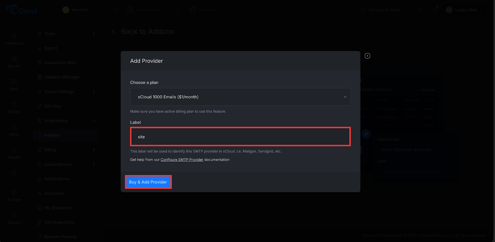 Set up xCloud Mail Delivery Addon