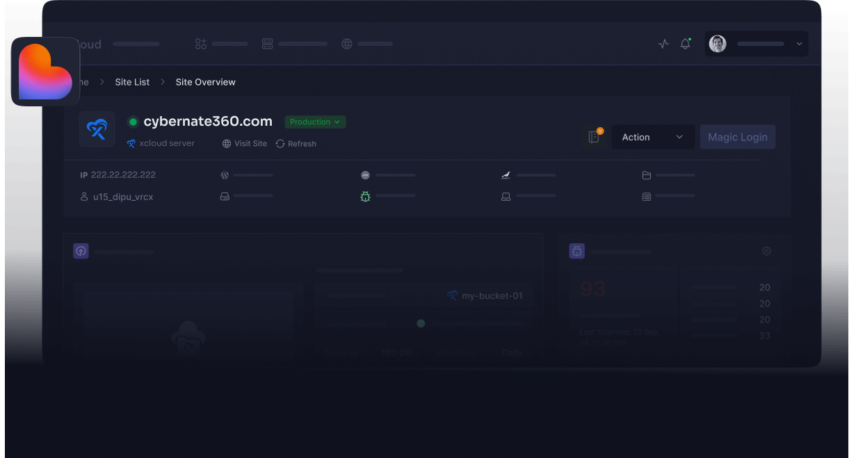 The xCloud site overview for a Lovable app, with the Lovable mark beside it