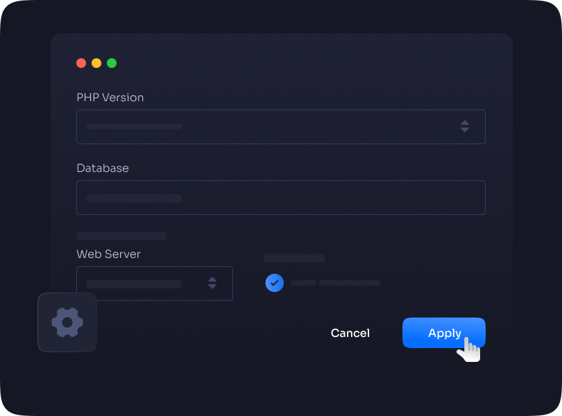 The site form with PHP version, site user, web root and web server